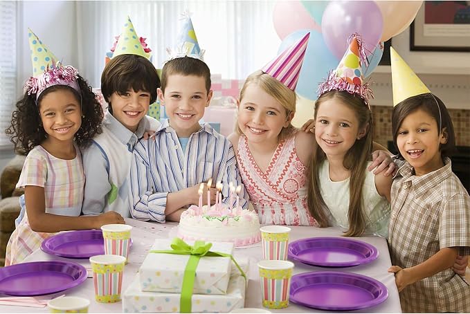 Exquisite Party Solids Purple Plastic Plates For Party Supplies, Purple Disposable Plates 100 Pieces - 50-7" & 50-9" Heavy Duty 350 GSM Disposable Dinnerware Sets, Plastic Dinnerware Sets