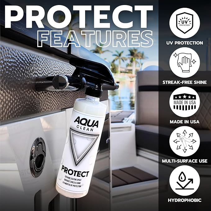 AquaClean PROTECT Ceramic Coating Spray | Car, Truck, Boat, RV & Motorcycle | 12 Month SiO2 Protection | Hydrophobic UV Shield | Protects Paint, Glass & Trim | Easy Spray & Wipe | USA Made | 16oz