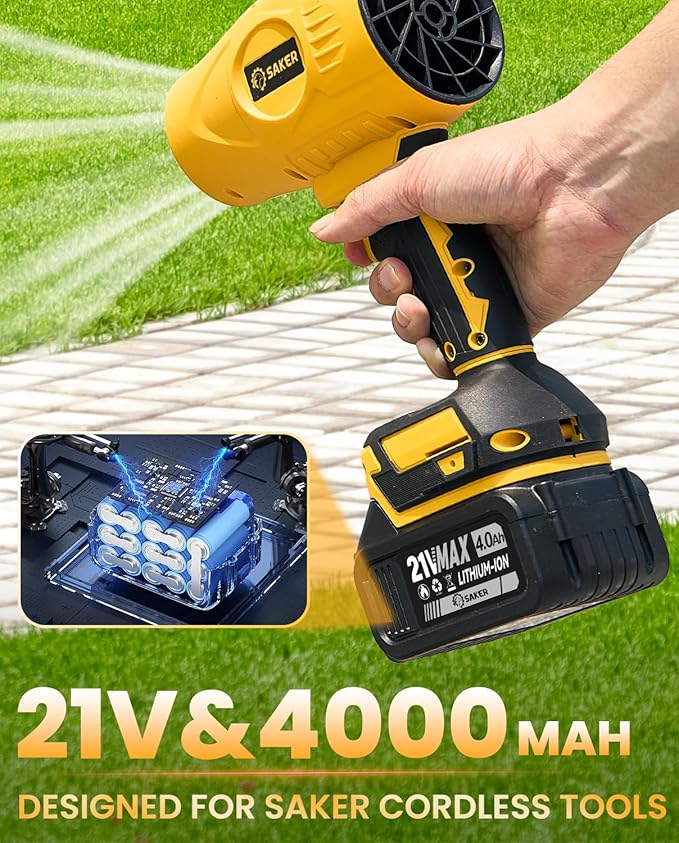 Saker Cordless Leaf Blower Portable Dust Cleaner Handheld Turbo Jet Blower 180000 RPM Air Duster with Adjustable Speed for Drying Patio Cleaning 3 Batteries Green