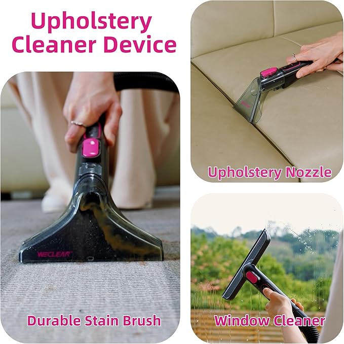 Portable Carpet Cleaner，18kPa Handheld Spot Cleaner for Upholstery and Car Interior，Cordless Pet Stain Remover with 500ml Tank，Lightweight for Sofa，Couch，Stairs，Mattress，Black and Pink