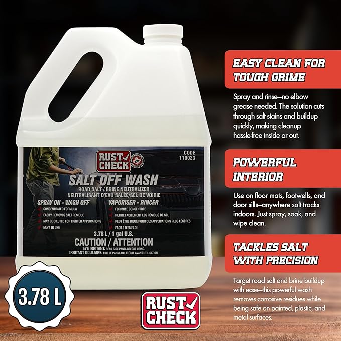 Rust Check Salt Off Wash - Car Salt Remover and Jet Ski Cleaner - Boat Wash and Outboard Motor Flusher - Multi-Surface and Driveway Salt Wash - Exterior Washdown Solution - 128 Fl Oz - Bottle