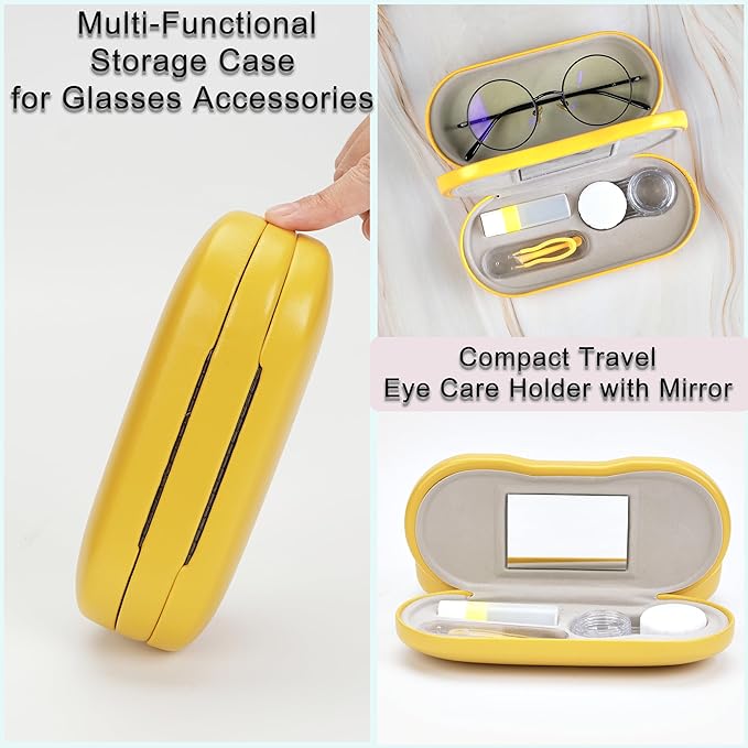 Lasiyanor 2 in 1 Eyeglass Case Portable Double Sided Contact Lens Box Multifunction With Tool for Travel Daily Outdoor