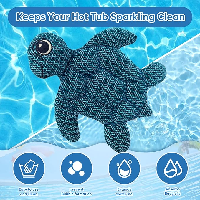 LCHUANG 2 Pack Hot Tub Scum Absorber Turtle - Oil Absorbing Hot Tub Floating Sponge Cleaner Absorber Spa & Pool Cleaner, Keeps Water Clear, Reusable Pool Scum Absorber Hot Tub Spa Accessories