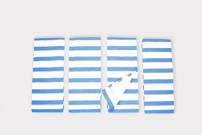 Realm 17" x 27" 100% Cotton Kitchen Towel (4 Pack) | Stripe Pattern Nautical Blue | Soft, Plush & Absorbent with Solid White Backing