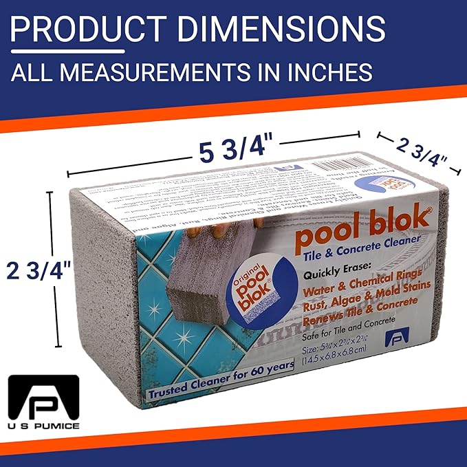 Pool Block, PB-12 by US Pumice, Case of 12, Pumie PoolStone, Pumice Stone for Pools & Spa Tile, Grout & Concrete Cleaning (12)