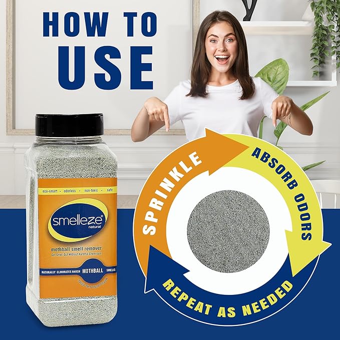 SMELLEZE Natural Mothball Smell Remover Deodorizer: 2 lb. Granules Gets Mothball Fumes & Odor Out