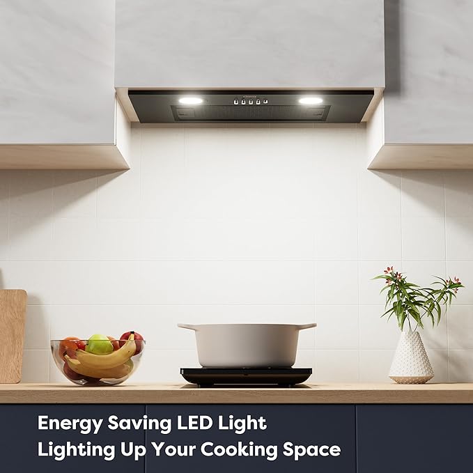 CIARRA Insert Range Hood 20 inch with Push Button Control 650 CFM Black Range Hood Vent with 3 Speed Exhaust Fan CIARRA CAB52913E (Black, 20 Inch)