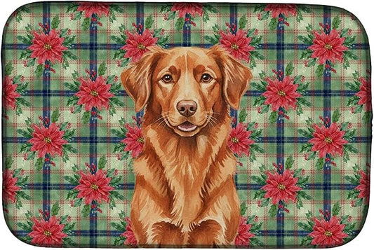 Caroline's Treasures Copper Nova Scotia Duck Tolling Retriever Christmas PoinsettIas Dish Drying Mat Absorbent Dish Drying Mat Pad for Kitchen Counter Dish Drainer Mat for Countertop