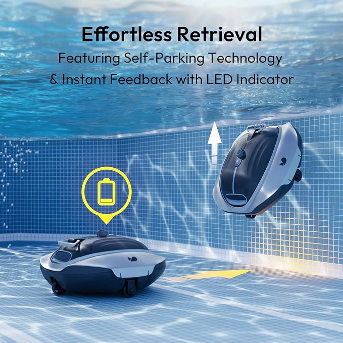 Bubot 300P Cordless Pool Vacuum for Above Ground Pool, Robotic Pool Cleaner with Bluehole Suction, DirtLock 2.0, Dual Filters, Smart Sensor, Self Parking up to 850 Sq.Ft, Deep Gray