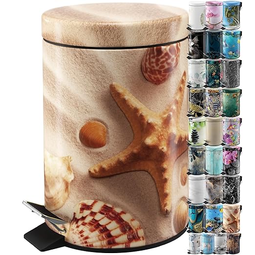 Sanilo Small Bathroom Trash Can with Lid [1.3 Gallon] - Lidded Tiny Trashcan for Garbage - Mini Metal Bin with Soft Closing Mechanism - Bath Room Accessoire Wastebin with Inner Bucket (Sanibel)