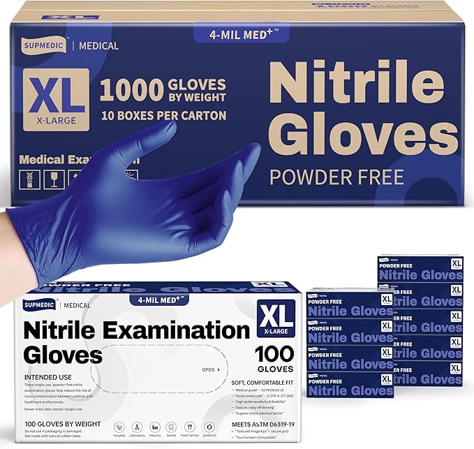 Supmedic Nitrile Exam Gloves, 4 Mil 1000 Ct, Powder-Free Latex-Free Cooking Food-Safe Disposable Medical Gloves, Blue Violet