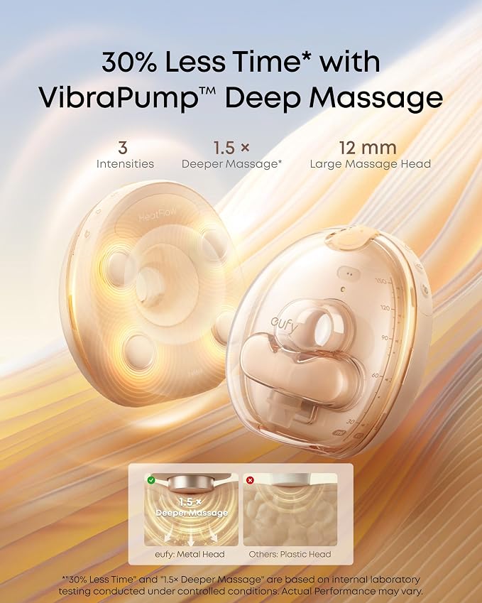 eufy Security Heated Massage Wearable Breast Pump S2 Pro, HeatFlow, Double-Sealed Flange, Nipple Light, DIY Rhythm, Full Milk & Leak Alert, Wireless Charging Case, 7-Day Battery, App Control