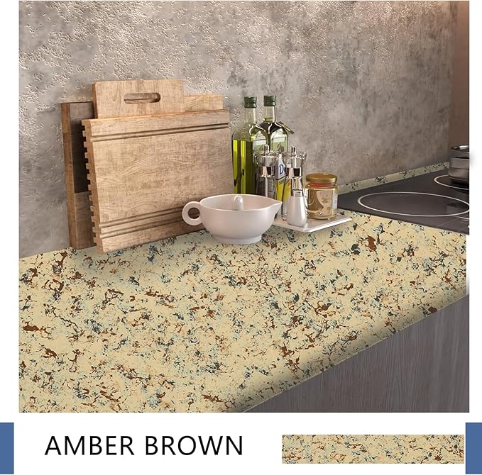 Epoxy Countertop Paint Refinishing Kit, Kitchen Bathroom Glossy Coating for Marble, Granite, Laminate, Ceramic Tile, Cover 38 sq.ft, Amber Brown