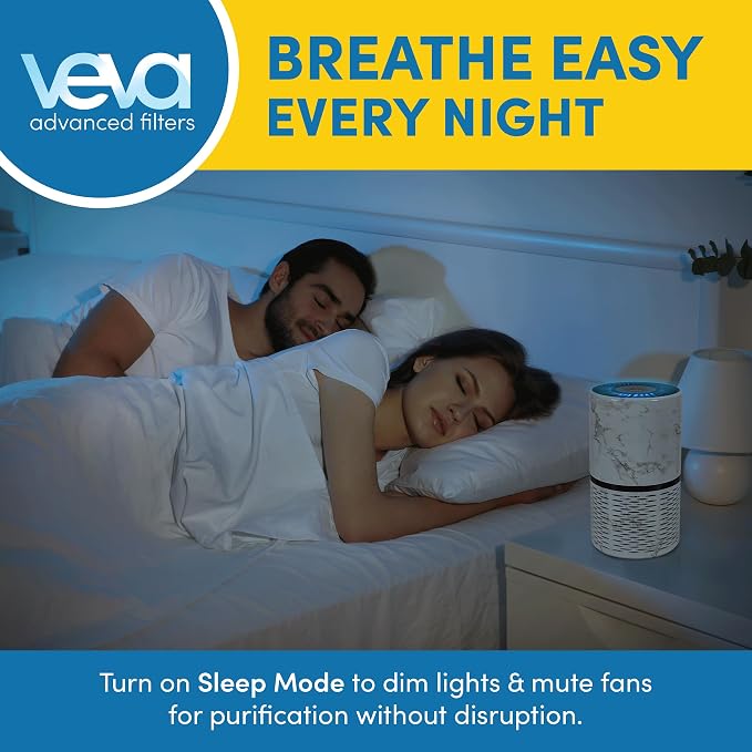 Veva White Circular Air Purifier, Compact and Modern with UV-C Light, HEPA Filter, 3 Speed Settings, Soft Light, 220 sqft coverage