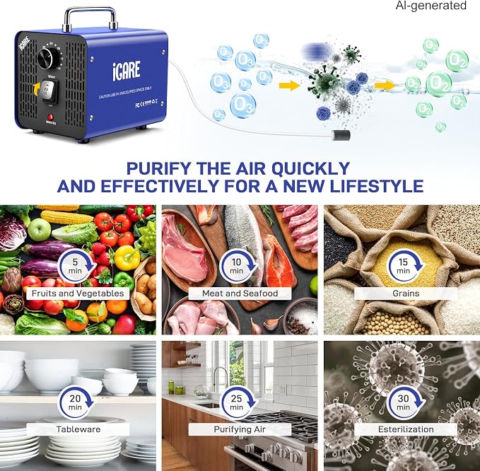 45,000mg/h Commercial Ozone Generator with 600mg/h Water Ozone - Smart Air & Water Purifier for Home, Car, Smoke, Pet Odor Removal, Fruit/Vegetable/Meat/Sea Food Cleaning