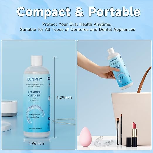 Ultrasonic Retainer Cleaner Solution for Ultrasonic Denture Cleaner-Professional Cleaning of Retainers, Invisible Aligners, Mouth Guards, Night Guards, Remove Odors, Discoloration & Stains 8.5oz