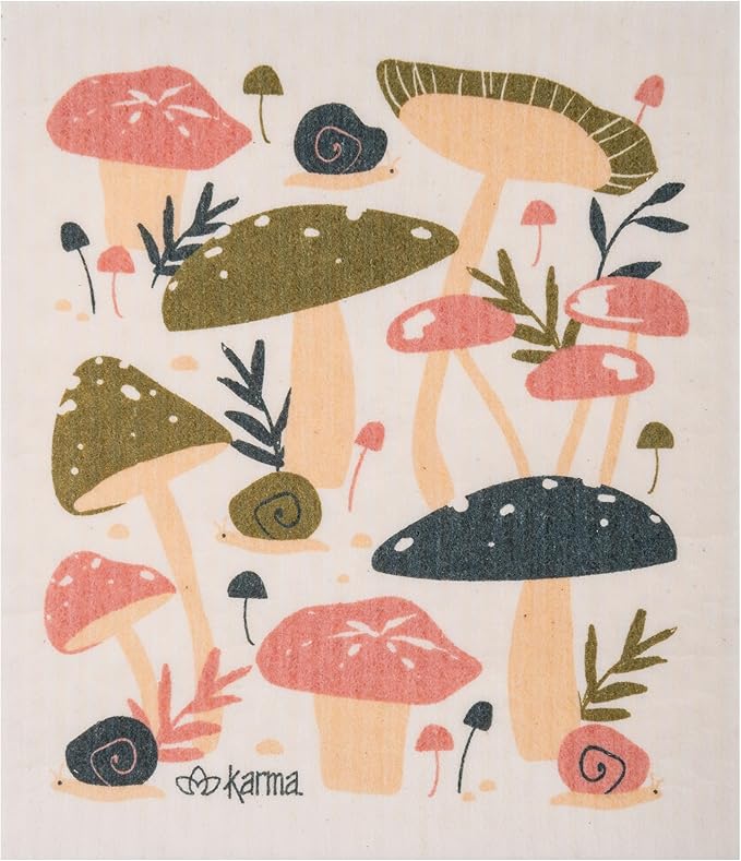 Karma, Swedish Dishcloths for Kitchen - 4 Pack, Reusable, Washable and Biodegradable Dishcloths, Mushroom