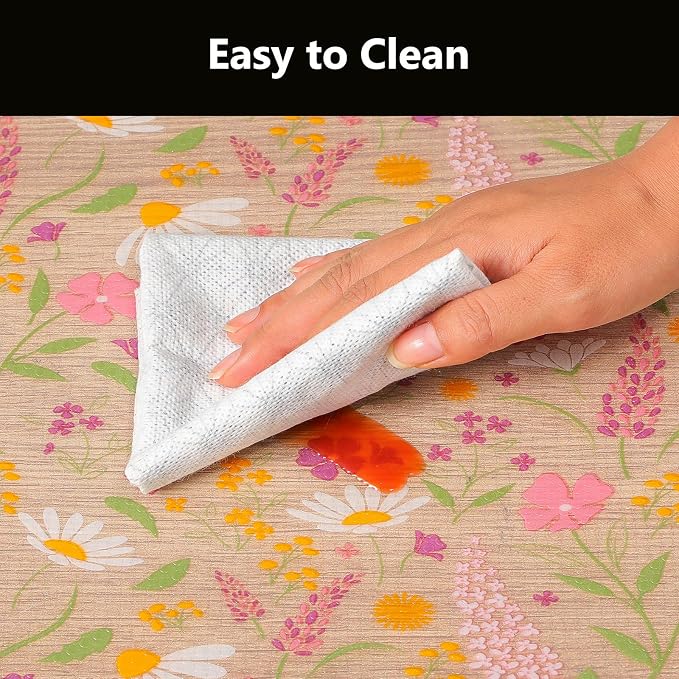 INNOLITES Shelf Liner for Kitchen Cabinets, Non-Adhesive Drawer Liner, Waterproof Washable EVA Floral Pattern, Protect Dresser Cupboard Refrigerator Shelves (Sage Wildflower, 17.5" x 360")