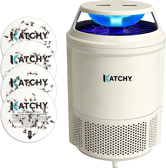Katchy Indoor Flying Insect Trap – Catcher & Killer for Mosquitoes, Fruit Flies, Gnats & Moths – Non-Zapper with Suction & Blue Light – Ideal for Indoor Spaces, Kitchens & Plants (Original, White)