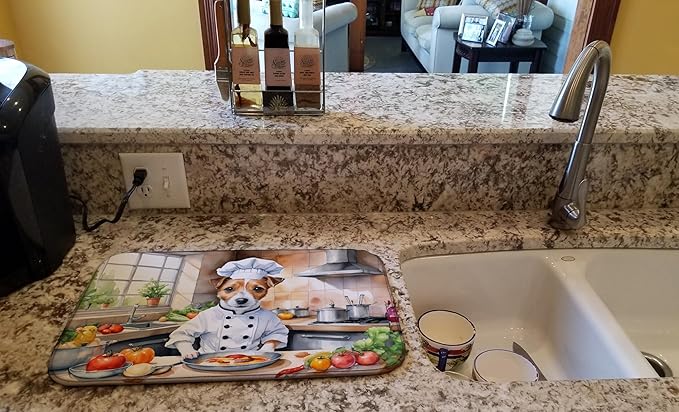 Caroline's Treasures DAC6270DDM Jack Russell Terrier The Chef Dish Drying Mat Absorbent Dish Drying Mat Pad for Kitchen Counter Dish Drainer Mat for Countertop, 14 x 21", Multicolor