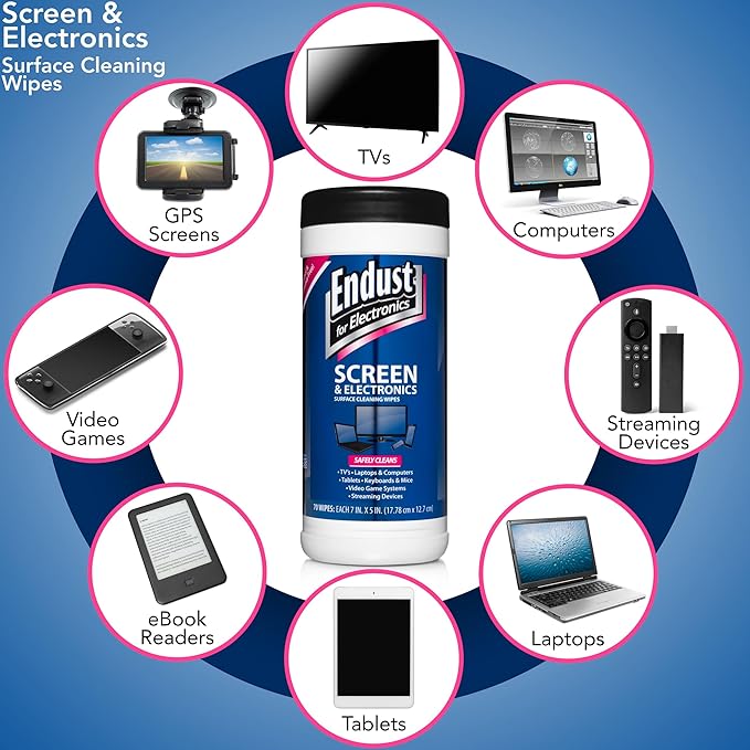 Endust For Electronics; Cleaning Wipes for Screens & Electronics Surfaces; Pre-Moistened, Alcohol & Ammonia Free, 140 Count (Pack of 2)