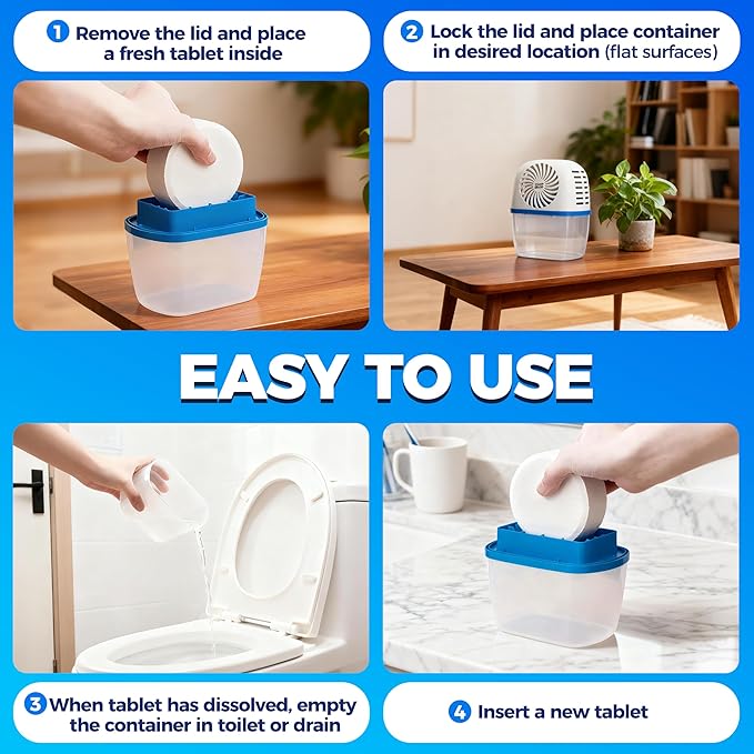 CleanShark Moisture Absorber with Drop-In Tablets - Reusable Moisture Absorbers for Closet & Damp Areas - Includes 2 Long-Lasting Dehumidifier Tablets (17.6 oz), Fragrance Free