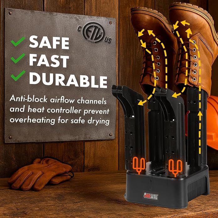 JobSite Boot Dryer - Mighty Dry with Heat Blower Fan - Fast Glove & Shoe Dryer - Helps Reduce Odor