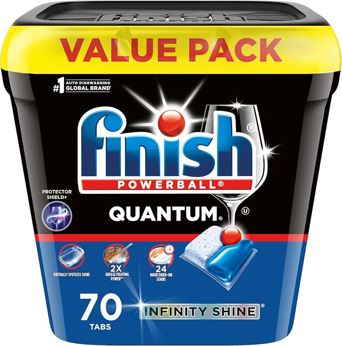 Finish Quantum Infinity Shine Dishwasher Pods, No Pre-Rinse Dishwasher Detergent Soap Removes 24HR Dried-On Stain and Grease, Leaving a Virtually Spotless Shine, 70 Count