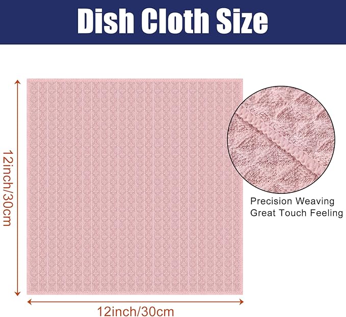 Homaxy Microfiber Waffle Weave Kitchen Dish Cloths, 12 x 12 Inch Ultra Absorbent and Solid Color Dish Towels for Kitchen Fast Drying Dishcloth for Washing Dishes, 12 Pack, Pink