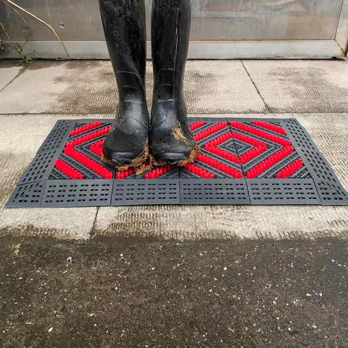 Heavy Duty Outdoor Boot Scraper Mat, 29.5" x 17.5" | Mud & Snow Doormat with Stiff Nylon Bristles, Modular Interlocking Shoe Cleaner for Garden 1.37" Thick