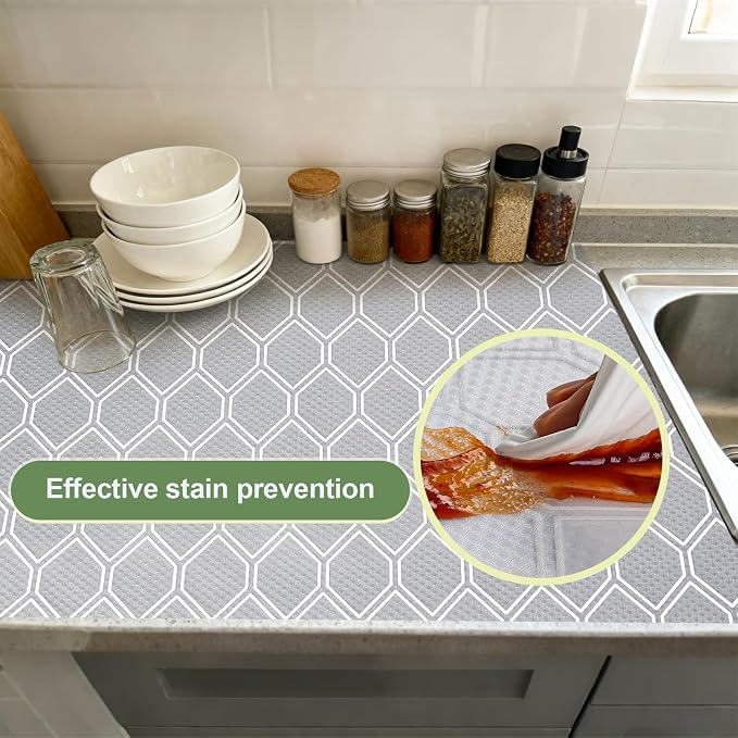 Shelf Liner, Refrigerator Drawer Liners for Kitchen Cabinets, Waterproof Bathroom Sink Mat No Slip Cupboard Liners Non Adhesive Fridge Liner Roll - Clear 17.5"×197"