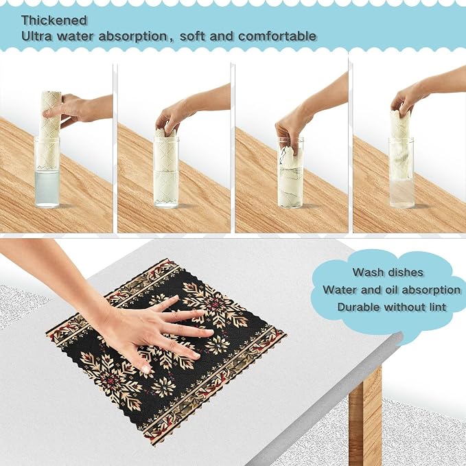 ALAZA Dish Towels Kitchen Cleaning Cloths Ukrainian Embroidery Ornament Red Black Dish Cloths Absorbent Kitchen Towels Lint Free Bar Tea Soft Towel Kitchen Accessories Set of 6,11"x11"