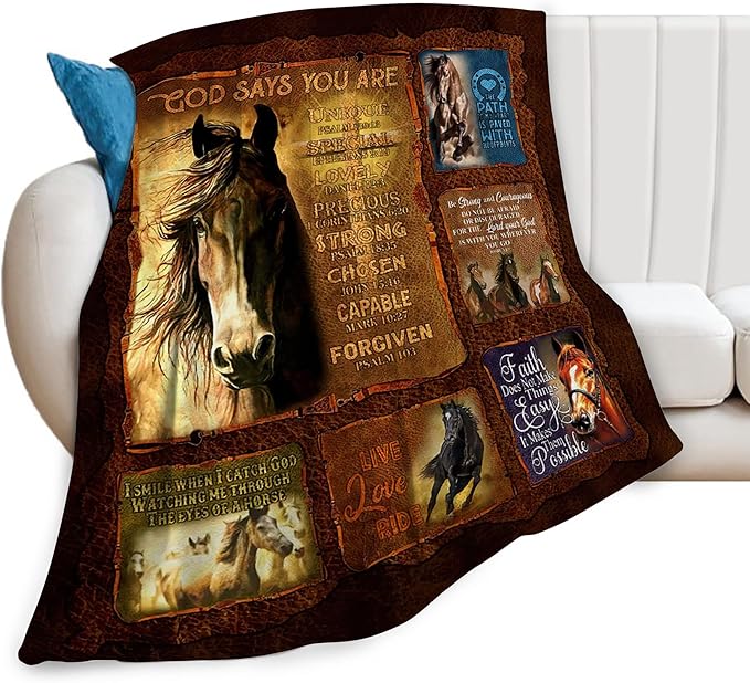jerkboo Horse Blanket Throws Horse Gifts Christian Horse Throw Blanket for Girls Women Kids Adults Soft Warm Cozy Fleece Blanket for Couch Sofa Bed 60""x50""