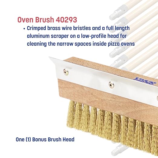 12 Carlisle 40-Inch Wood Handles + Bonus Sparta Pizza Oven Brush Head with Brass Bristles & Stainless-Steel Scraper, Durable Commercial-Grade Cleaning Tools