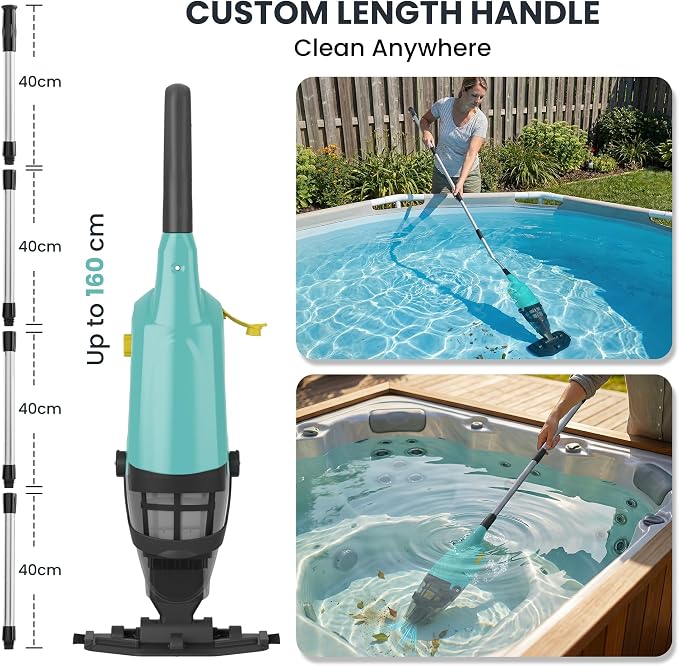 Cordless Pool Vacuum for Abound Pools & Hot Tubs, Removes Leaves Sand Debris, 18GPM Powerful Suction