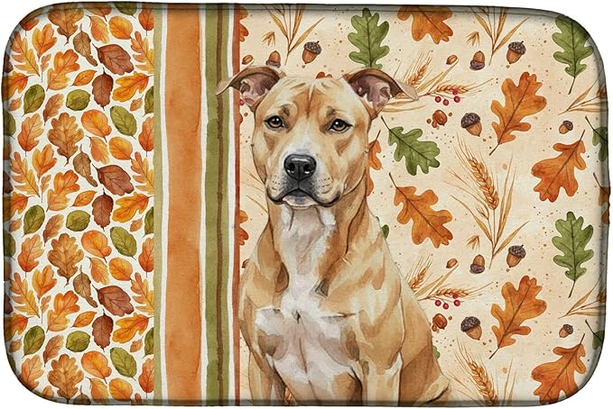 Caroline's Treasures Fawn American Staffordshire Terrier Heirloom Fall Dish Drying Mat Absorbent Dish Drying Mat Pad for Kitchen Counter Dish Drainer Mat for Countertop, 14 x 21", Multicolor