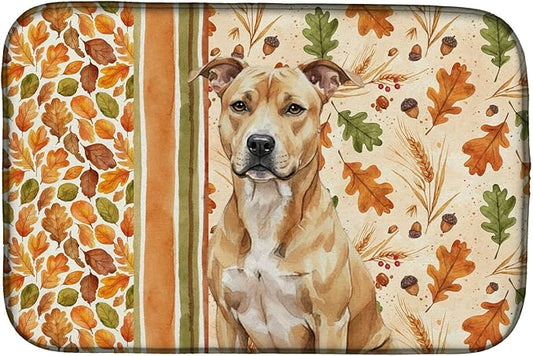 Caroline's Treasures Fawn American Staffordshire Terrier Heirloom Fall Dish Drying Mat Absorbent Dish Drying Mat Pad for Kitchen Counter Dish Drainer Mat for Countertop, 14 x 21", Multicolor