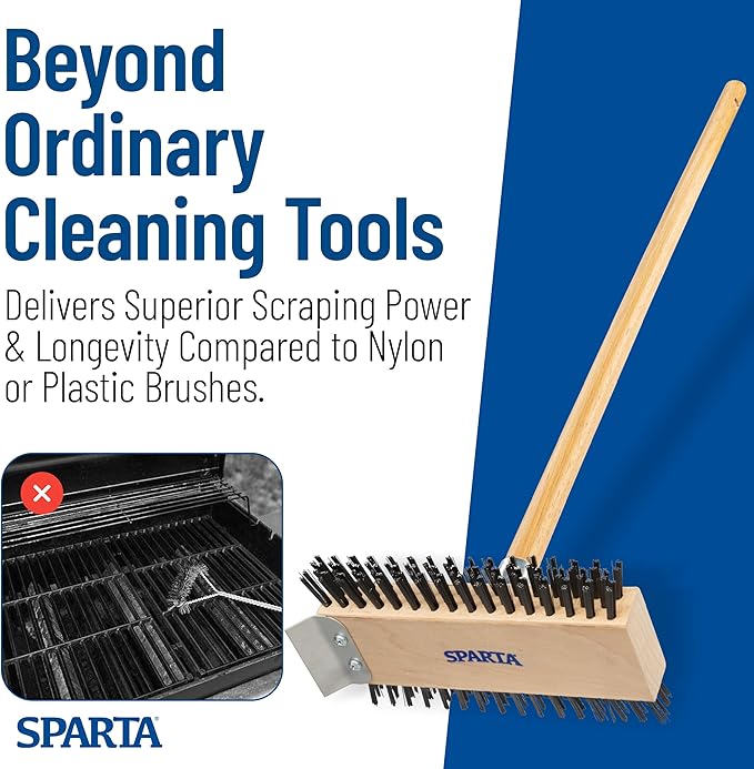 SPARTA 4002600 Stainless Steel Grill Brush, Grill Scraper With Long Handle For Commercial Cleaning, Kitchens, Restaurants, Bathrooms, 30 Inches, Brown, (Pack of 6)