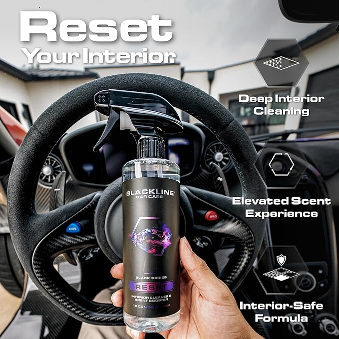 Blackline Luxury Scented Interior Cleaner Reset Deep Cleans & Deodorizes All Surfaces, pH-Neutral High-Foam Formula, Long-Lasting Premium Fragrance for Cars (16 Fl Oz, Teakwood)