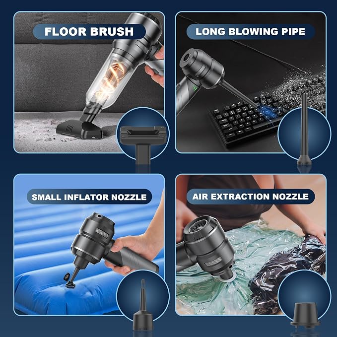 Car Vacuum Portable Cordless with 18000Pa Suction, 4 in 1 Air Duster & Mini Vacuum Cleaner High Power Foldable Rechargeable, Brushless Motor Handheld Vacuum Cordless for Home Office Pet Hair