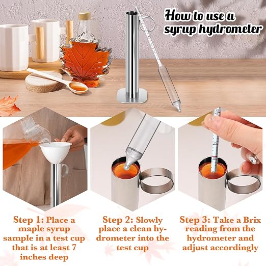 6pcs Maple Syrup Hydrometer Kit,Maple Syrup Density Kit,Stainless Steel Maple Syrup Hydrometer Test Cup Kit,Maple Syrup Supplies for Measuring Sugar Content in Syrup Sap