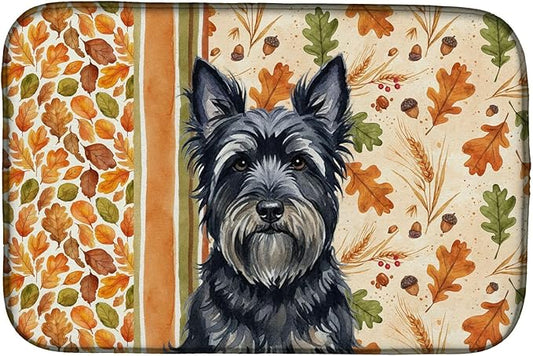 Caroline's Treasures Black Skye Terrier Heirloom Fall Dish Drying Mat Absorbent Dish Drying Mat Pad for Kitchen Counter Dish Drainer Mat for Countertop, 14 x 21", Multicolor