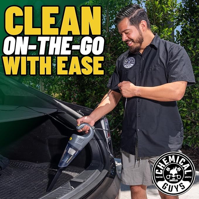 Chemical Guys EQP410CHEM Basic Car Interior Cleaning Kit - DetailVac Handheld Portable Car Vacuum w/ Fabric Clean Carpet & Upholstery Cleaner & Lightning Fast Stain Extractor (Vac + 2-16 oz Chemicals)