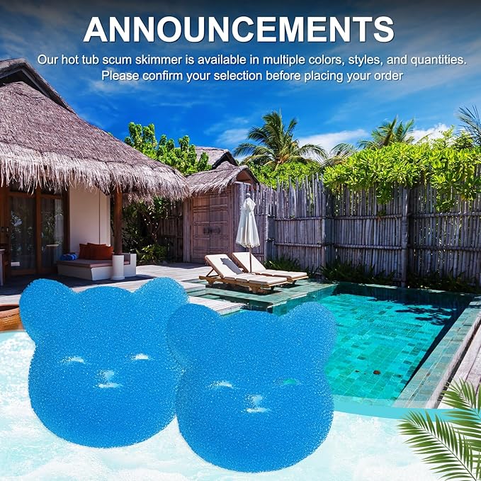 M METERXITY 2-Pack Hot Tub Scum Absorber, 12x12 Cm/4.7x4.7 Inch Sponge Little Bear Pattern Scum Balls for Spa, Bathtub and Swimming Pool to Soak Up Oils Bathtub Accessories [Blue]