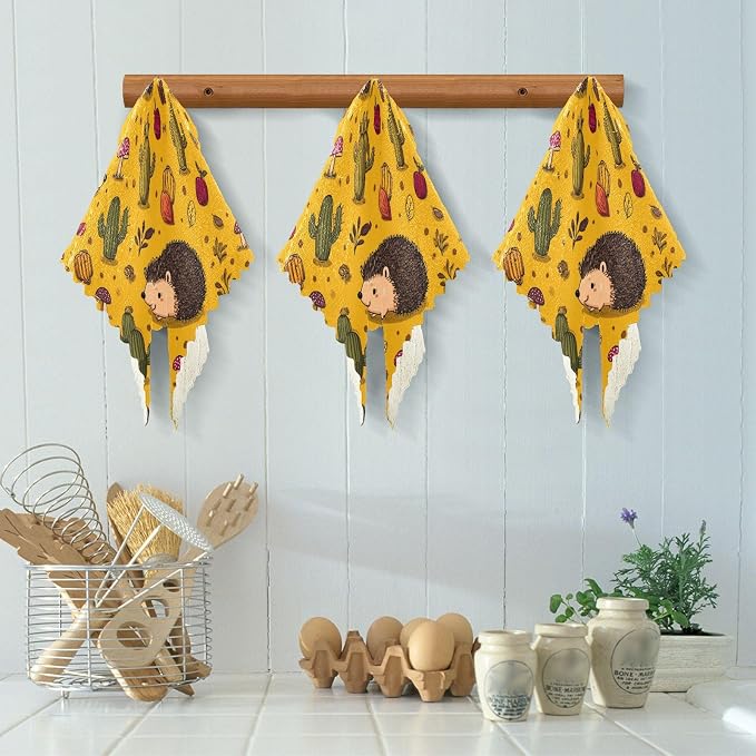 Hedgehogs Cactus Orange Kitchen Towels Dish Cloths Set of 6 Microfiber Cleaning Cloths for Cars Super Absorbent Machine