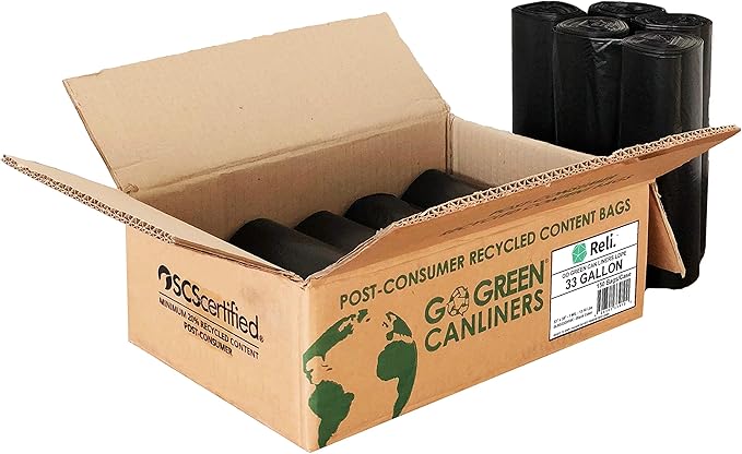 Reli. EcoStrong 33 Gallon Trash Bags | 150 Count Bulk | Black | Eco-Friendly | Made from Recycled Material