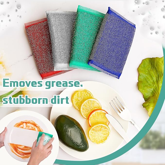 Thyle 24 Pack Steel Scrub Sponges for Dishes Non Scratch Scouring Multi Use Metal Scrubber Heavy Duty Dish Wash Kitchen Sponge for Pot Dish Washing Hard Surface Cleaning (Multicolored)