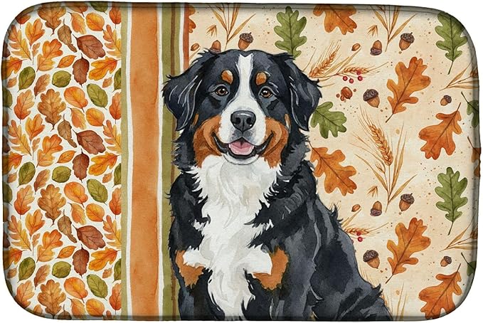 Caroline's Treasures Bernese Mountain Dog Heirloom Fall Dish Drying Mat Absorbent Dish Drying Mat Pad for Kitchen Counter Dish Drainer Mat for Countertop, 14 x 21", Multicolor