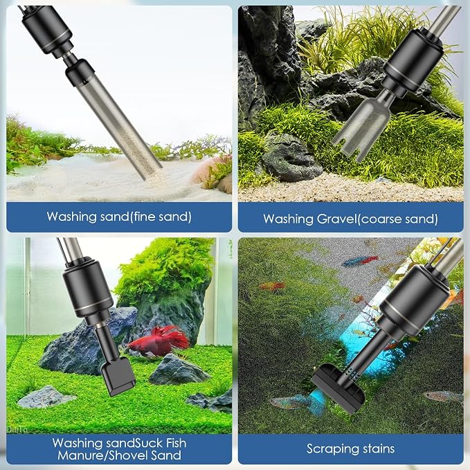 bedee Electric Aquarium Vacuum Gravel Cleaner, 6 in 1 Automatic Fish Tank Cleaning Tool Set Vacuum Water Changer Sand Washer Filter Siphon Adjustable Length, 18W
