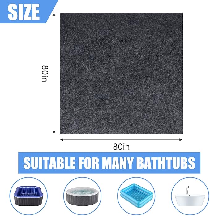 80 * 80 inch Inflatable Hot Tub Mat, Outdoor Indoor, Waterproof Slip-Proof Backing, Absorbent Spa Pool Ground Base Flooring Protector for Hot Tub